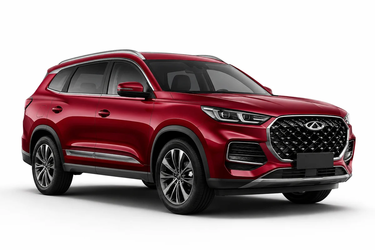 Chery Tiggo 8 rojo de siete pasajeros para alquiler en Guayaquil